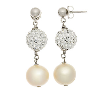 Cultured Freshwater Pearl & Crystal Sterling Silver Earrings