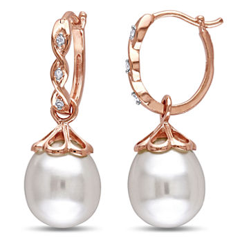 Cultured Freshwater Pearl & Diamond Accent 10K Rose Gold Drop Earrings