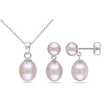 Pink Cultured Freshwater Rice Pearl Button Earrings & Pendant Necklace 2-pc. Set