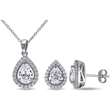 Lab-Created White Sapphire Sterling Silver Earrings & Pendant 2-Piece Set
