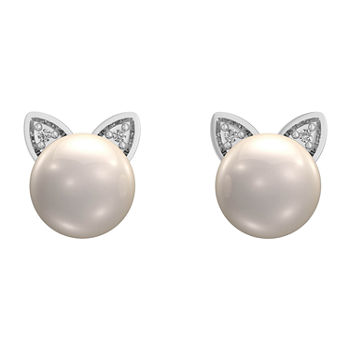White Cultured Freshwater Pearl Sterling Silver 12.6mm Stud Earrings
