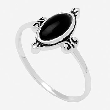 Silver Treasures Onyx Sterling Silver Band