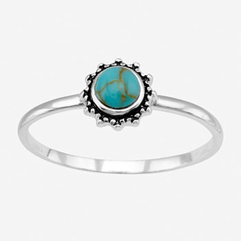 Silver Treasures Simulated Turquoise Sterling Silver Band