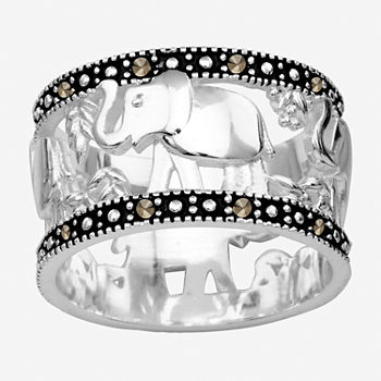 Sparkle Allure Elephant Marcasite Pure Silver Over Brass Band