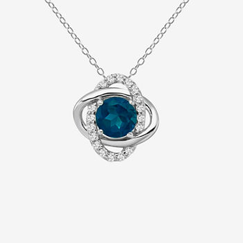 Womens Genuine Blue Topaz Sterling Silver Knot Pendant Necklace