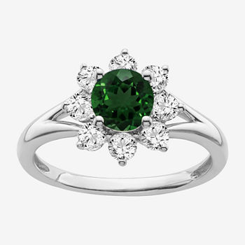 Womens Genuine Green Chrome Diopside Sterling Silver Flower Cocktail Ring
