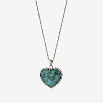 Womens Enhanced Blue Turquoise Sterling Silver Heart Pendant Necklace