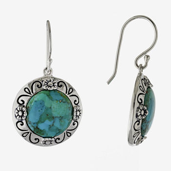 Enhanced Blue Turquoise Sterling Silver Round Drop Earrings
