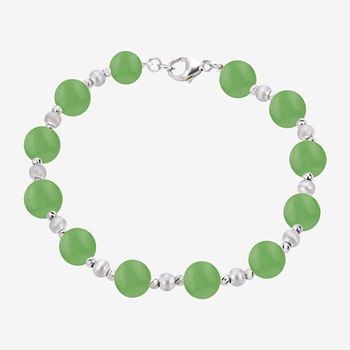 Genuine Green Jade Sterling Silver Beaded Bracelet