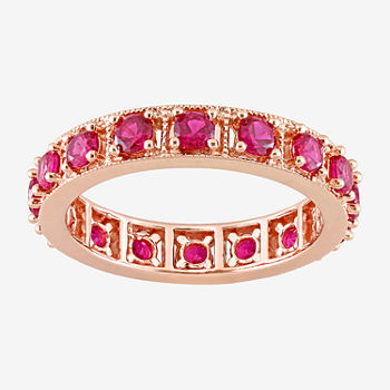 Womens Lab Created Red Ruby 18K Rose Gold Over Silver Stackable Ring