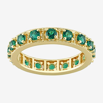 Womens Lab Created Green Emerald 18K Gold Over Silver Stackable Ring