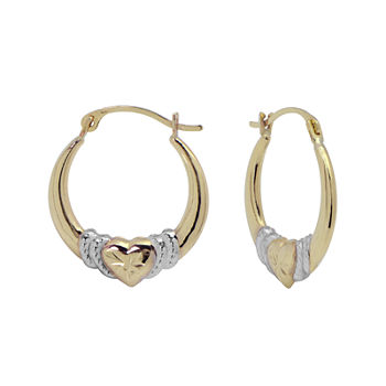 Two-Tone Heart Hoop Earrings 14K Gold