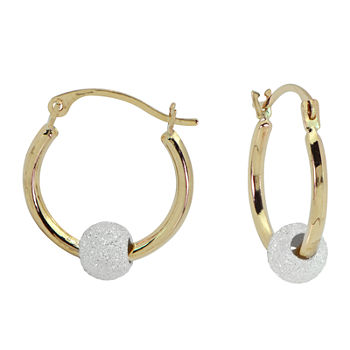 Girls 14K Gold Sparkle Bead Hoop Earrings