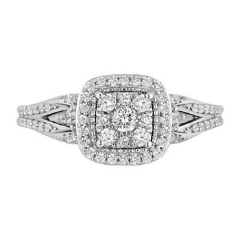 Womens 1/2 CT. T.W. Genuine White Diamond 10K White Gold Princess Engagement Ring