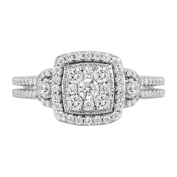 Womens 5/8 CT. T.W. Genuine White Diamond 10K White Gold Cinderella Engagement Ring