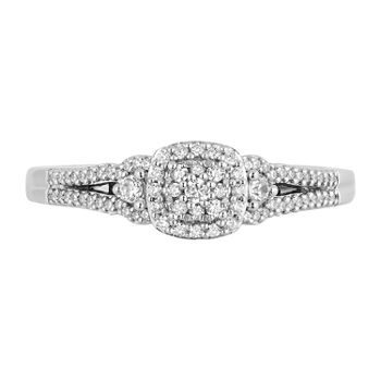 Womens 1/4 CT. T.W. Genuine White Diamond 10K White Gold Square Cinderella Princess Halo Engagement Ring