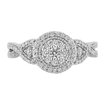 Womens 1/2 CT. T.W. Genuine White Diamond 10K White Gold Round Cinderella Princess Engagement Ring