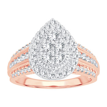 Womens 1 CT. T.W. Genuine White Diamond 10K Rose Gold Pear Engagement Ring