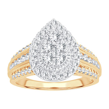Womens 1 CT. T.W. Genuine White Diamond 10K Gold Pear Engagement Ring