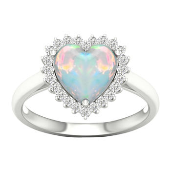 Womens Lab Created Multi Color Opal Sterling Silver Heart Cocktail Ring