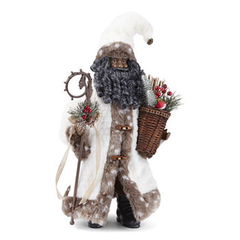 North Pole Trading Co. 18" African American White Fur Coat Handmade Santa Figurine