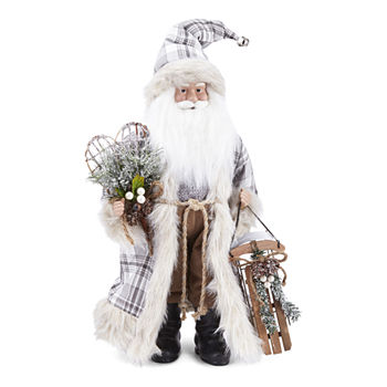 North Pole Trading Co. 18" Gray Plaid Woodland Handmade Santa Figurine