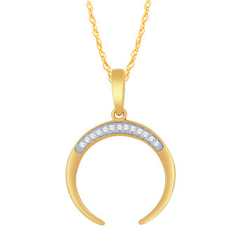 Cresent Horn Womens Diamond Accent Genuine White Diamond 10K Gold Moon Pendant Necklace