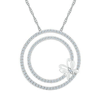 Womens 1/2 CT. T.W. Genuine White Diamond 10K White Gold Butterfly Circle Pendant Necklace
