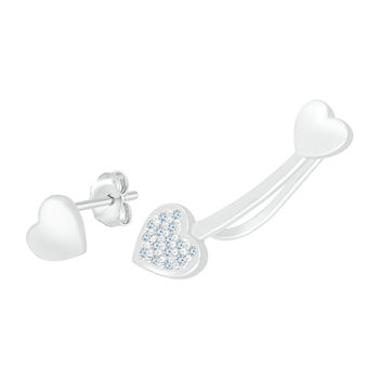 Mismatched Diamond Accent Genuine White Diamond Sterling Silver Heart Drop Earrings