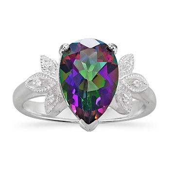 Womens Genuine Green Mystic Topaz Sterling Silver Pear Cocktail Ring