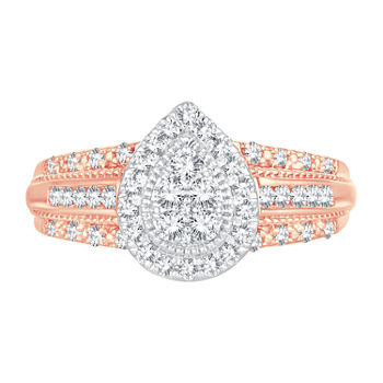 Womens 1/2 CT. T.W. Genuine White Diamond 10K Rose Gold Pear Engagement Ring