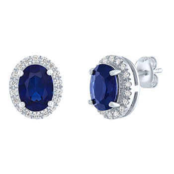 Lab Created Blue Sapphire Sterling Silver 11.5mm Stud Earrings