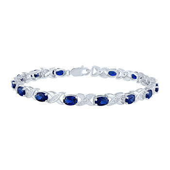 Diamond Accent Lab Created Blue Sapphire Sterling Silver Tennis Bracelet