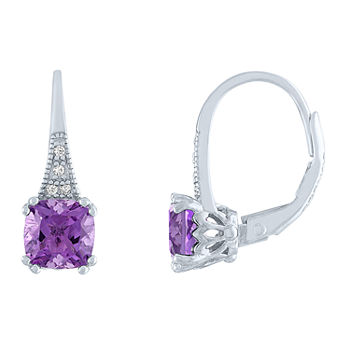 Genuine Purple Amethyst Sterling Silver Drop Earrings
