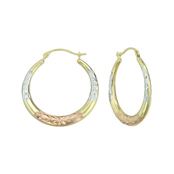 14K Tri-Tone Gold Diamond-Cut Round Hoop Earrings