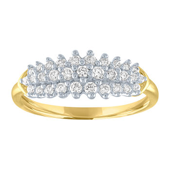 Womens 1/3 CT. T.W. Genuine White Diamond 10K Gold Cluster Cocktail Ring