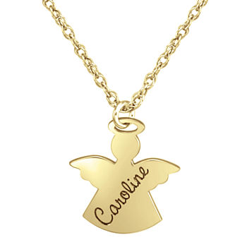 Personalized Womens 24K Gold Over Silver Angel Name Pendant Necklace