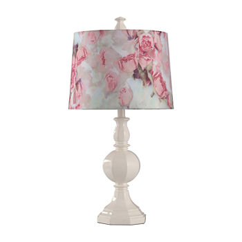 Stylecraft 14 W White & Rose Print Polyresin Table Lamp