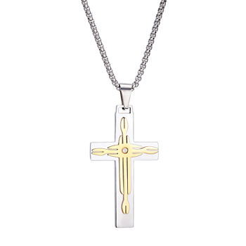 J.P. Army Men's Jewelry Stainless Steel 24 Inch Link Cross Pendant Necklace