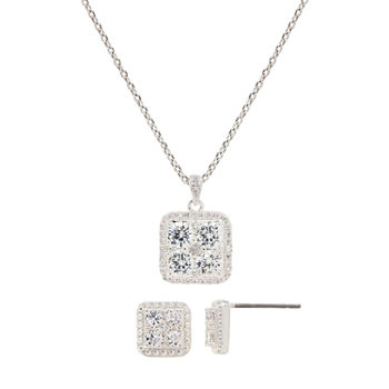 Sparkle Allure 2-pc. Cubic Zirconia Pure Silver Over Brass Square Jewelry Set