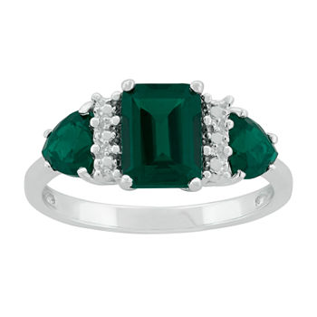 Lab-Created Emerald Sterling Silver Ring