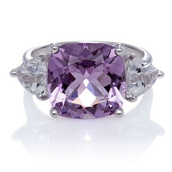 Genuine Amethyst and White Topaz Sterling Silver Ring