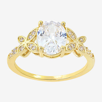 Sparkle Allure Cubic Zirconia 14K Gold Over Brass Oval Engagement Ring