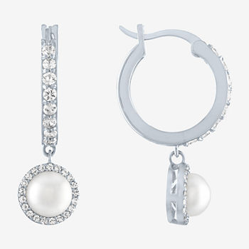 White Cultured Freshwater Pearl Sterling Silver Drop Earrings