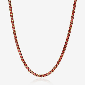 Womens Genuine Red Garnet 18K Gold Over Silver Tennis Necklaces