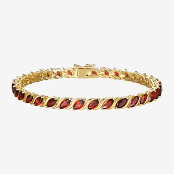 Genuine Red Garnet 18K Gold Over Silver Tennis Bracelet
