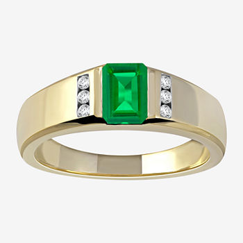 Mens 1 1/8 CT. T.W. Genuine Green Emerald 10K Gold Fashion Ring