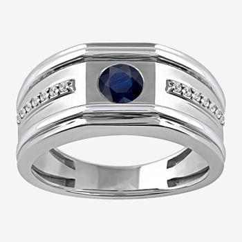 Mens 1/8 CT. T.W. Genuine Blue Sapphire 10K White Gold Fashion Ring