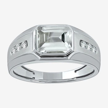 Mens Genuine White Topaz Sterling Silver Fashion Ring