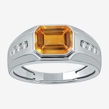 Mens Genuine Orange Citrine Sterling Silver Fashion Ring